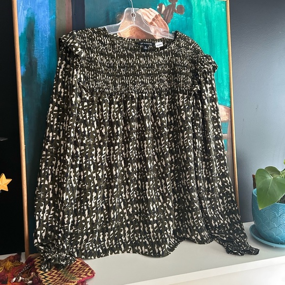 Zac & Rachel Green and Cream Smocked Blouse XL - Picture 16 of 16